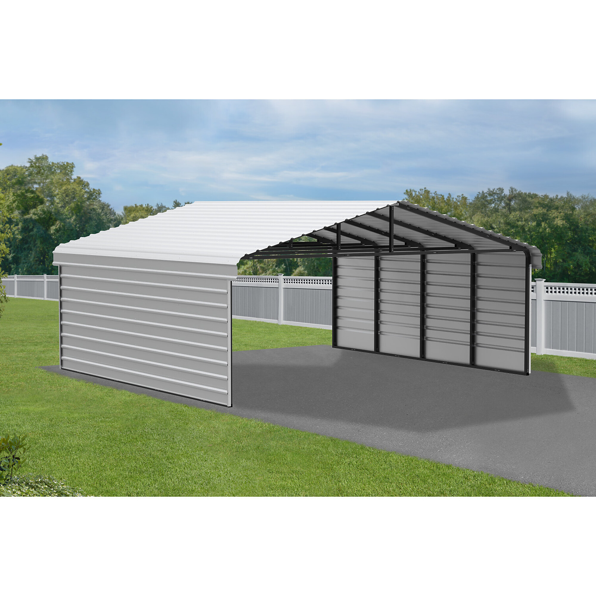 Arrow, Steel Carport w/ 2 Side Wall Kits 20x20x7 Width 243 in, Height 118 in, Cover Material Steel, Model# CPH202007ECL2